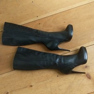Aldo Black Knee-high Platform Boots Size 5 Stiletto 4 Inch Heel Faux Leather